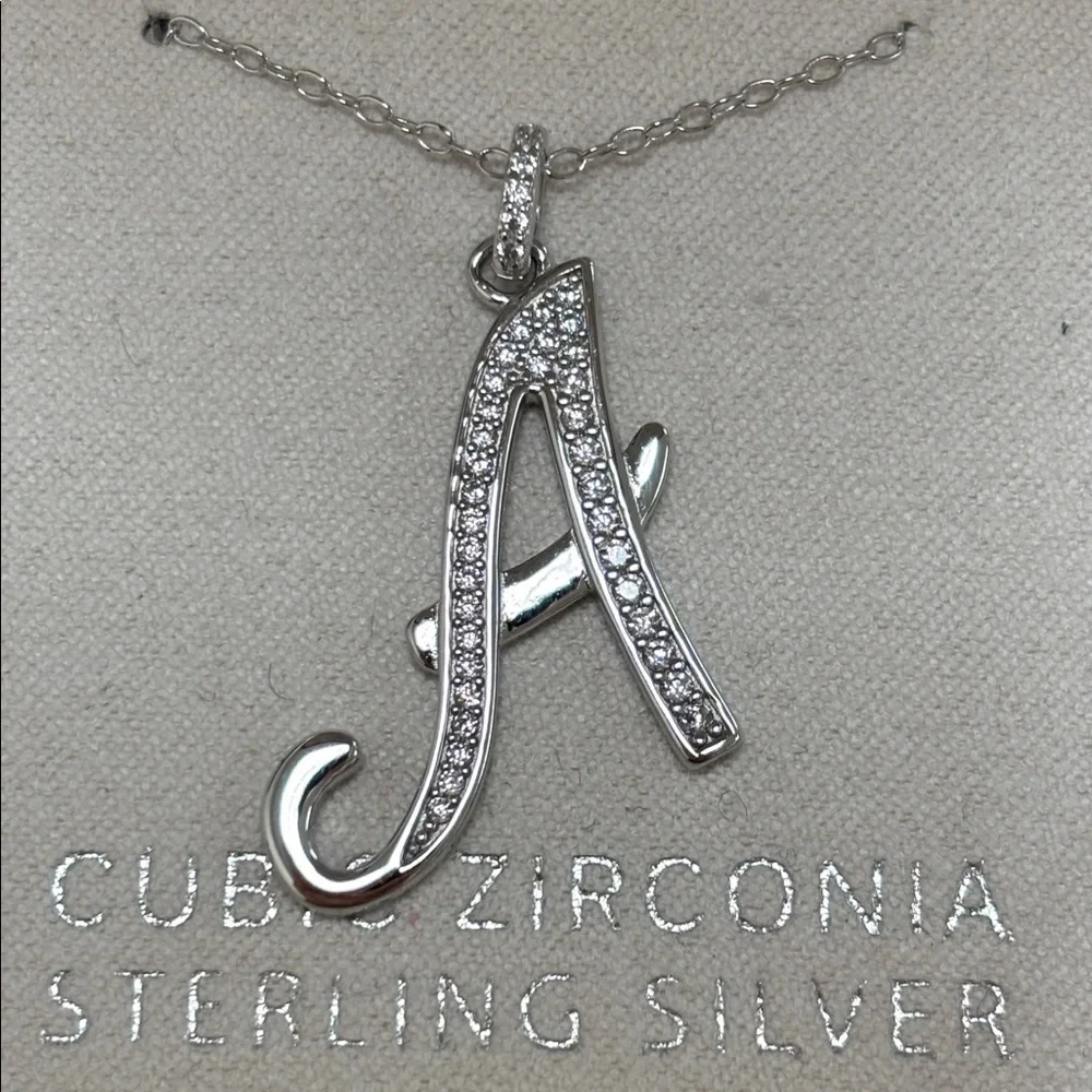 Brand New Sterling Silver Cubic Zirconia “A” Initial Necklace Christmas Box